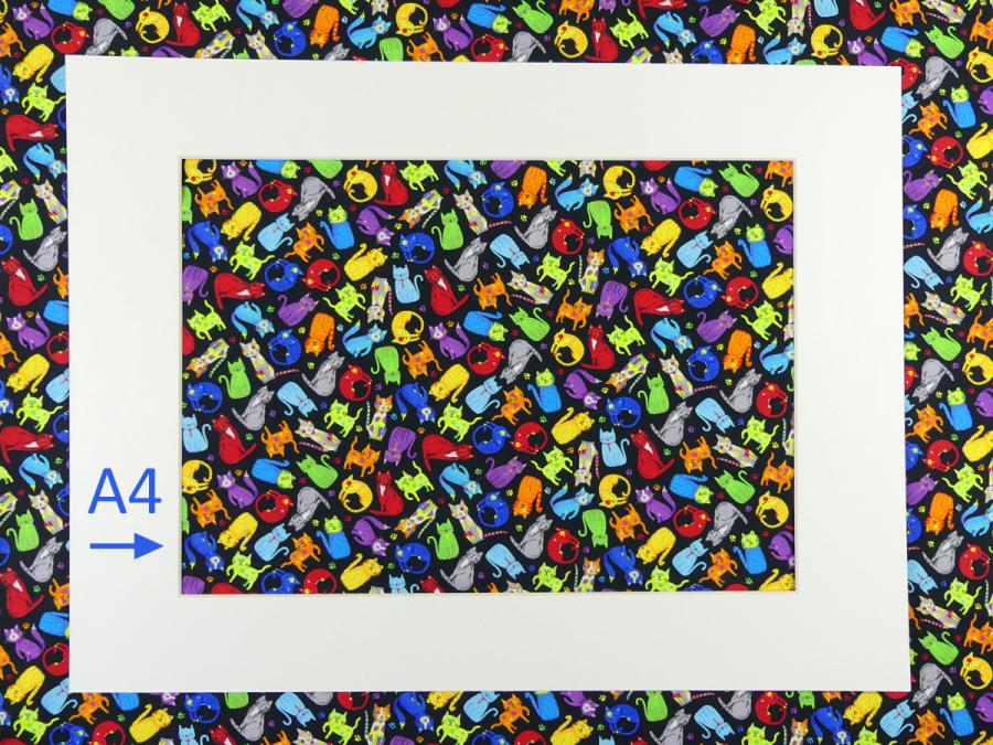 Patchworkstoff mini bunte Katzen mit A4 Ansicht